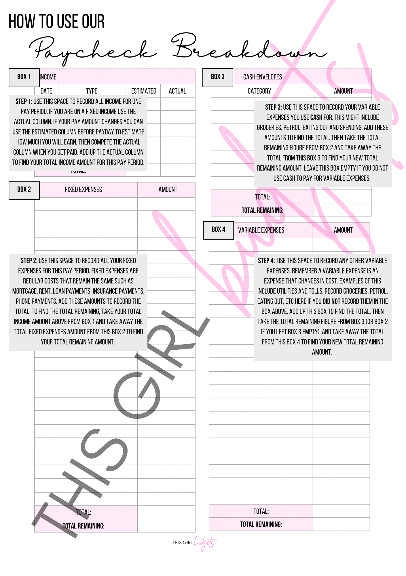 How to use our Paycheck Breakdown Sheet